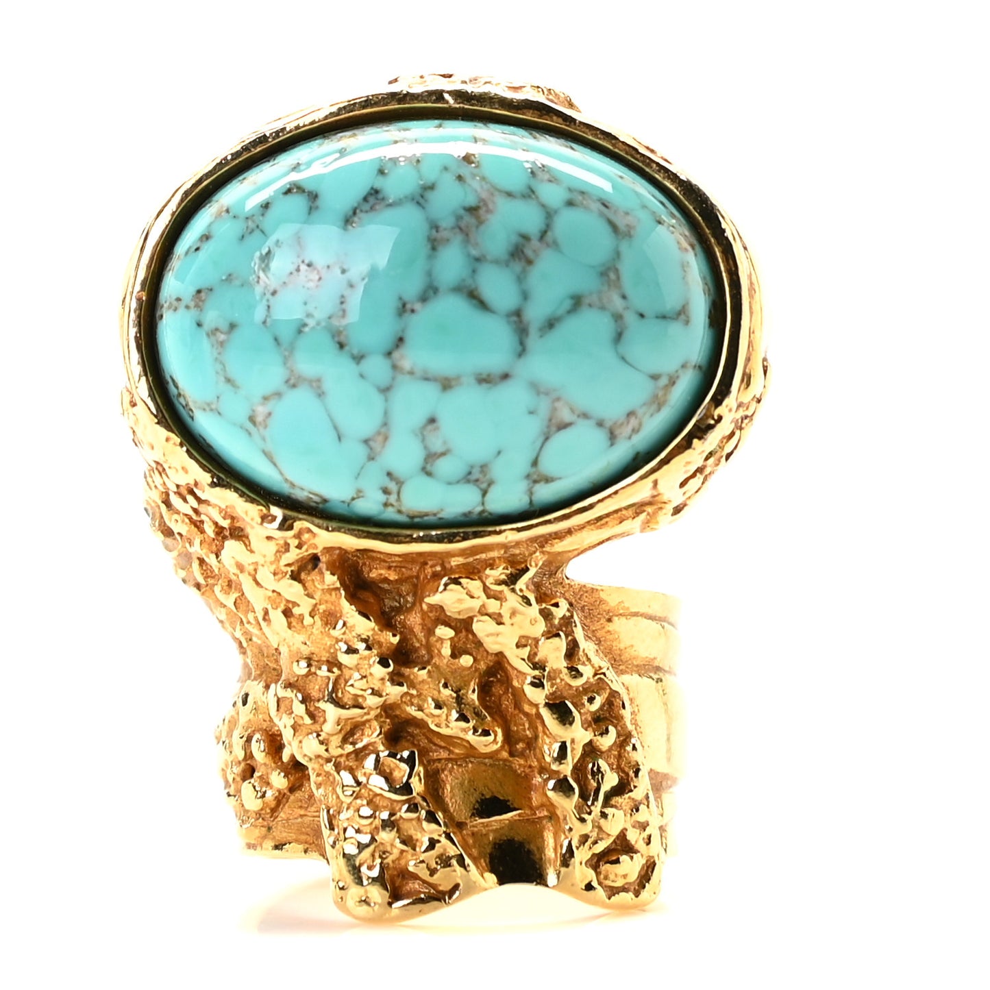 Glass Cabochon Arty Ovale Ring 6 Gold Turquoise