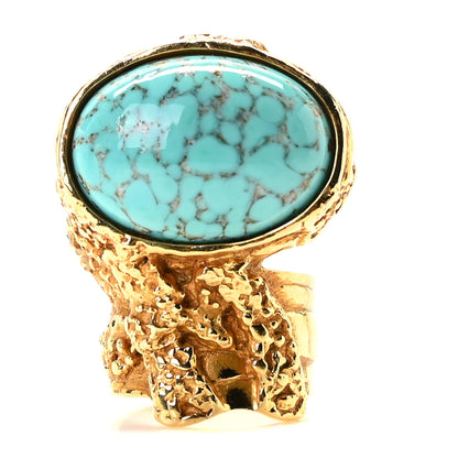 Saint Laurent Glass Cabochon Arty Ovale Ring 6 Gold Turquoise 1 of 4