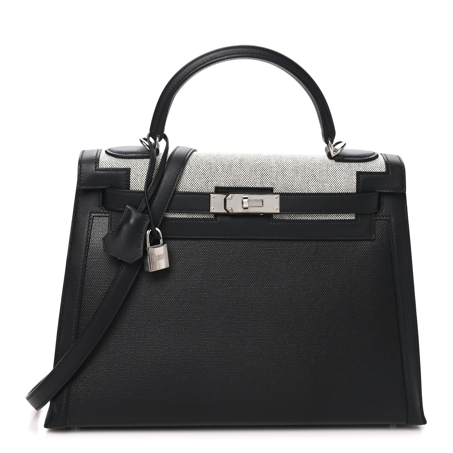 Hermes Berline Toile Swift Kelly Sellier 32 Black Ecru 1 of 10