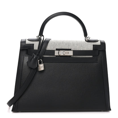 Hermes Berline Toile Swift Kelly Sellier 32 Black Ecru 1 of 10