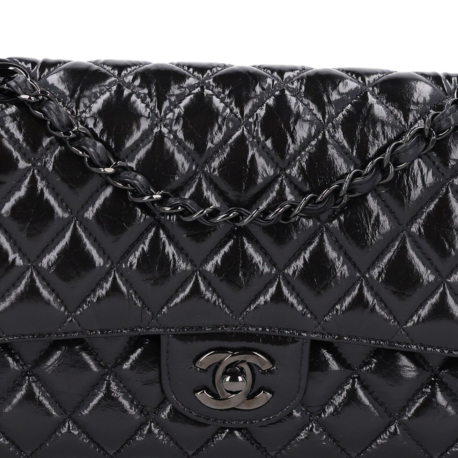 Chanel Shiny Crumpled Calfskin Quilted Medium Double Flap So Black 9 of 11
