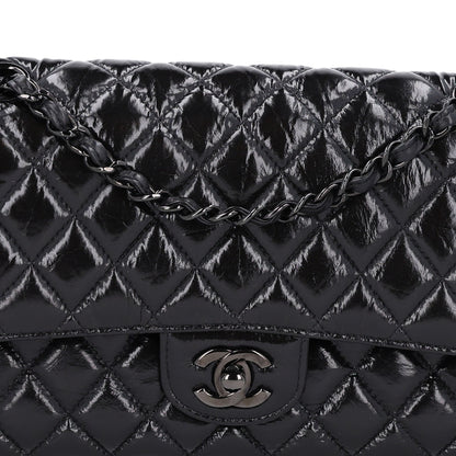 Chanel Shiny Crumpled Calfskin Quilted Medium Double Flap So Black 9 of 11