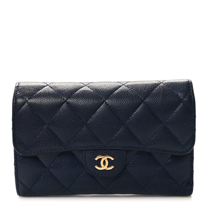 Chanel Caviar Quilted Medium Flap Wallet Dark Blue 1 of 9