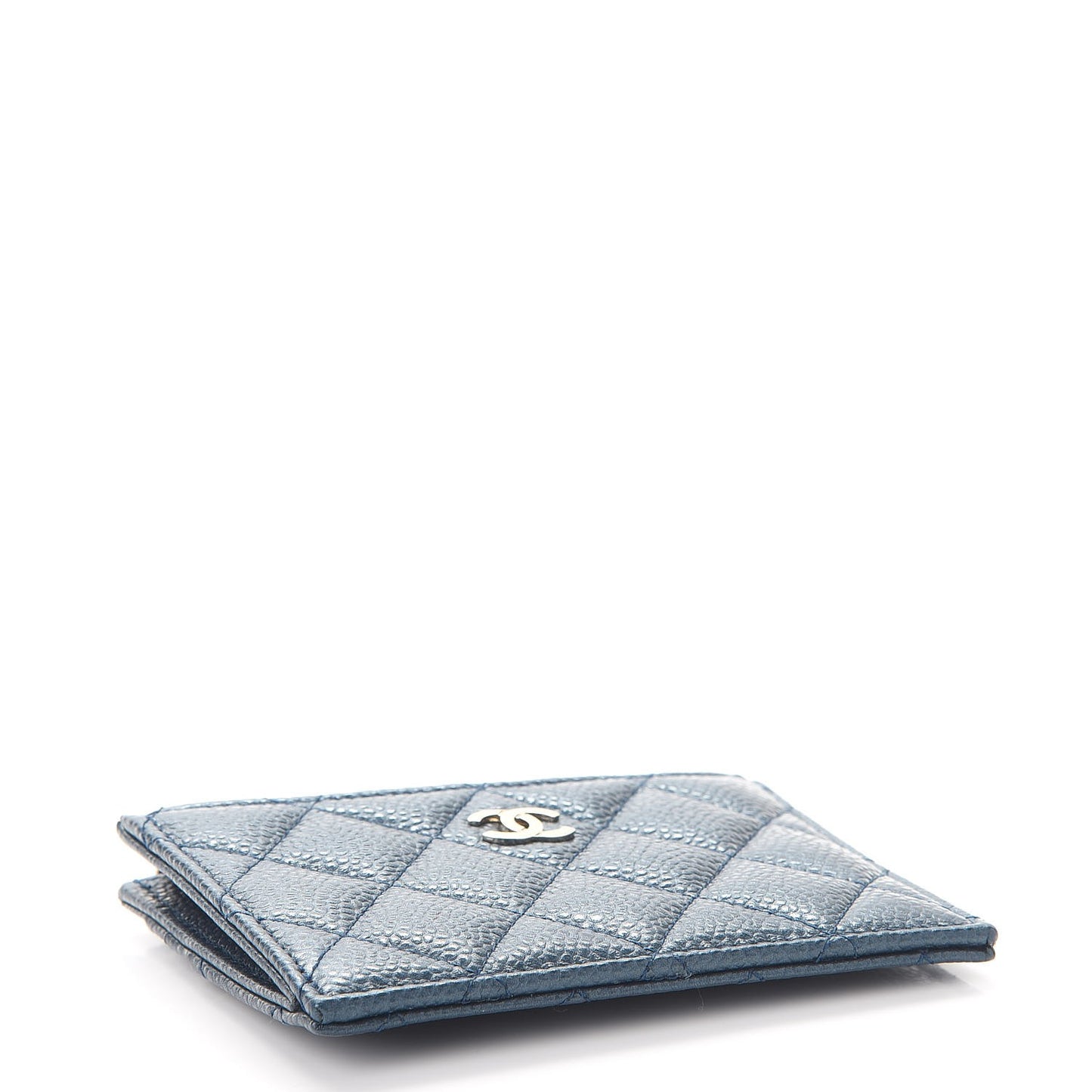 Metallic Caviar Quilted CC Zip Card Holder Dark Blue