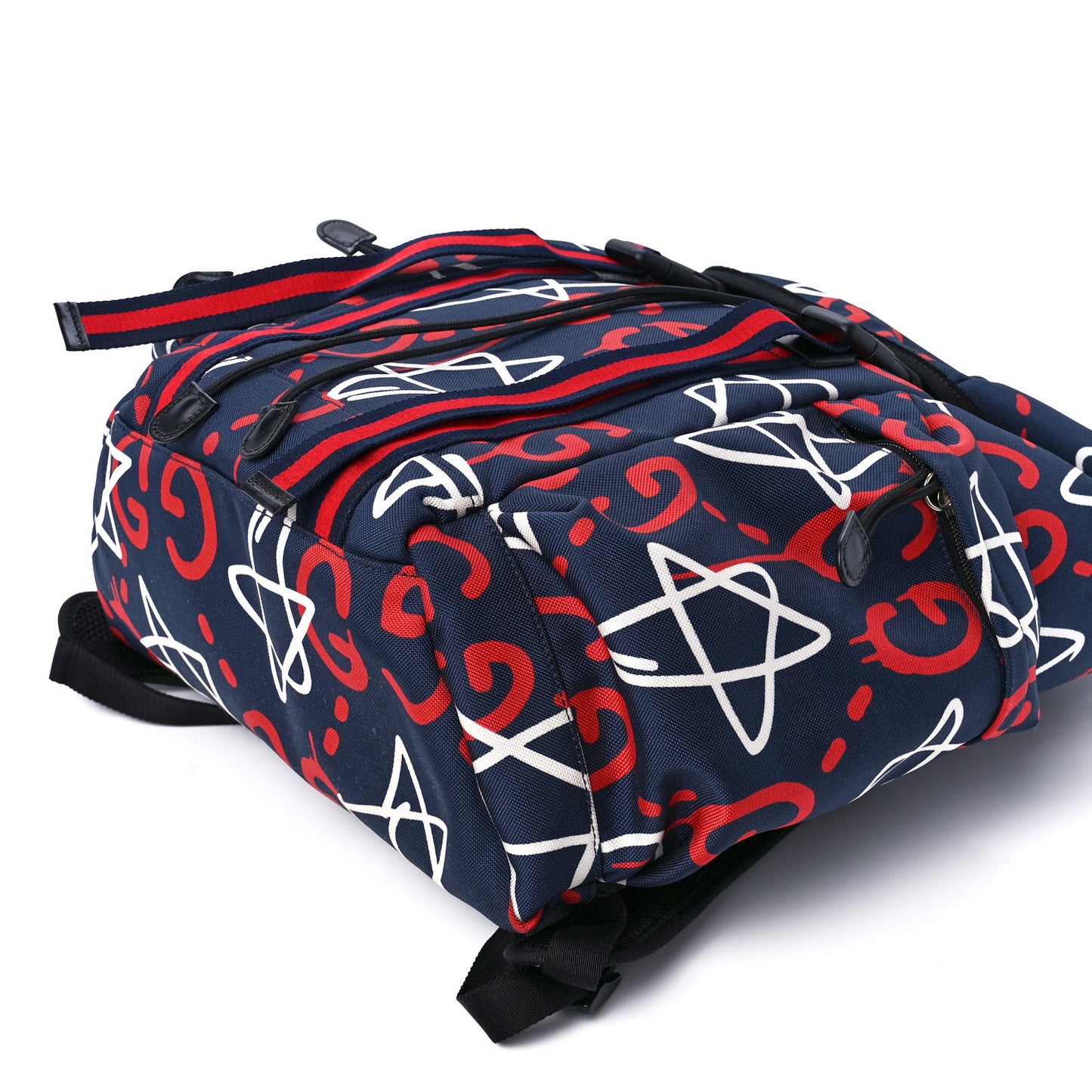 Techno Canvas GucciGhost Double Buckle Backpack Blue Agata Hibiscus Red