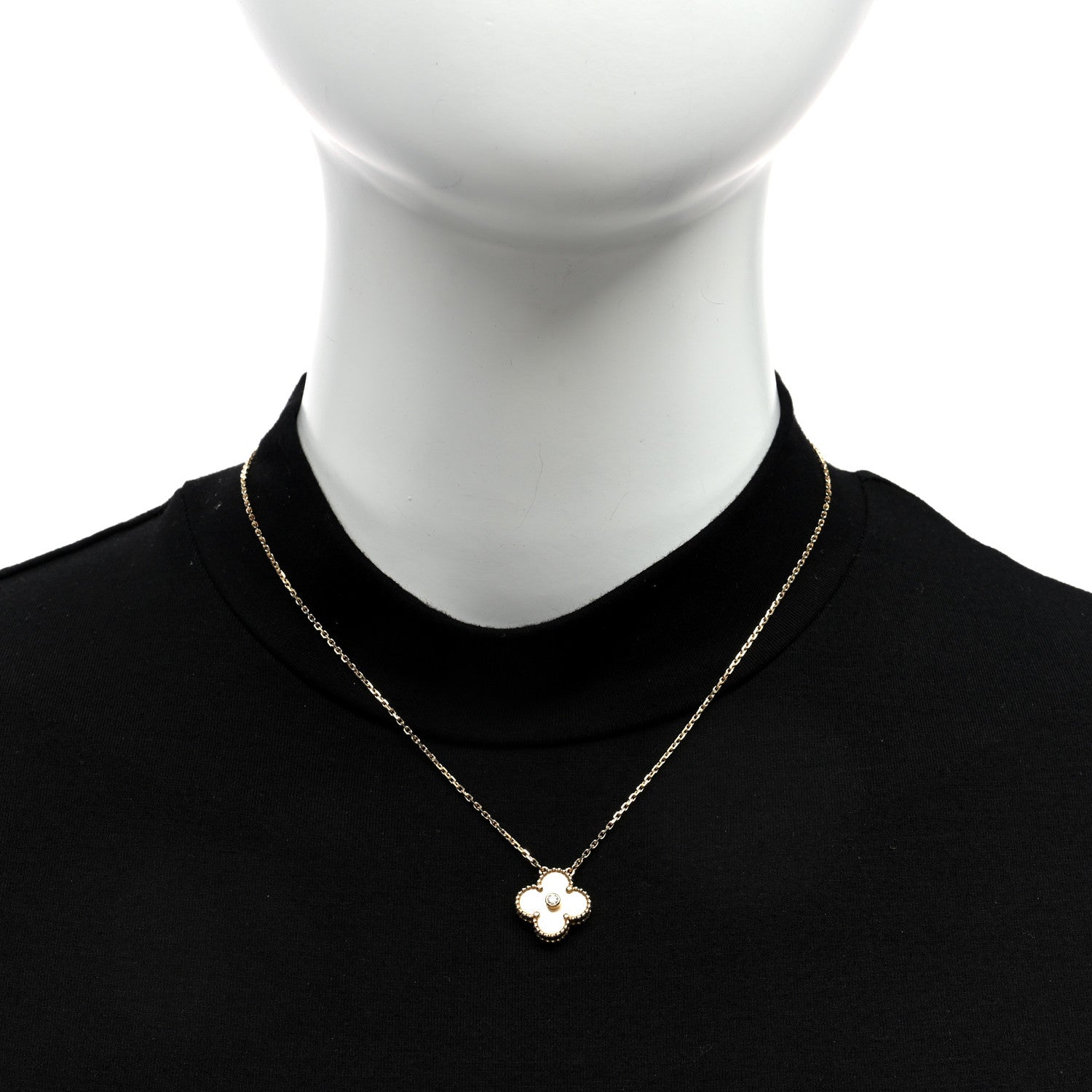 Van Cleef & Arpels 18K Yellow Gold Diamond Yellow Mother of Pearl Vintage Alhambra Pendant Necklace 2 of 4