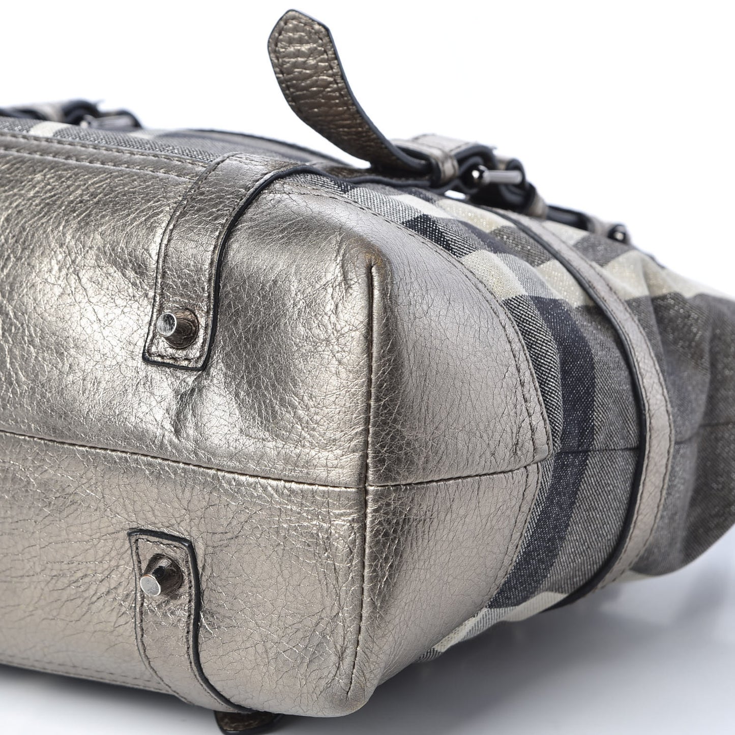Metallic Calfskin House Check Tote Pewter