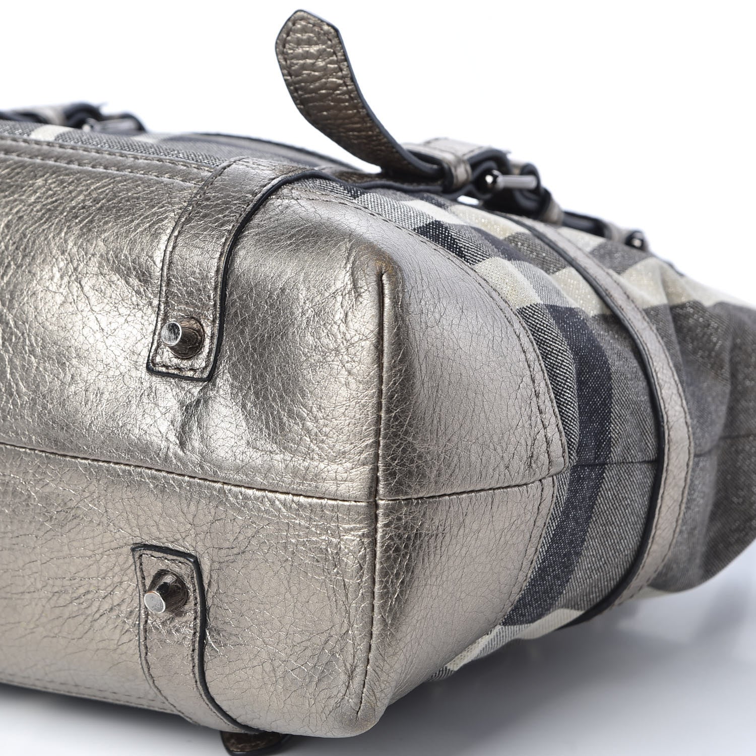 Burberry Metallic Calfskin House Check Tote Pewter 6 of 9