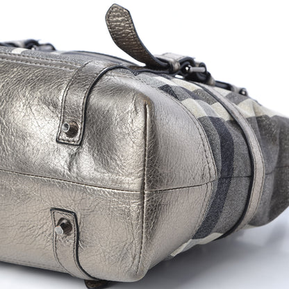 Burberry Metallic Calfskin House Check Tote Pewter 6 of 9