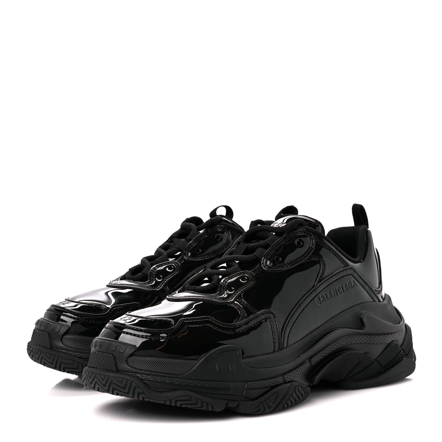 Balenciaga Shiny Rubber Mens Triple S Sneakers 42 Black 3 of 8