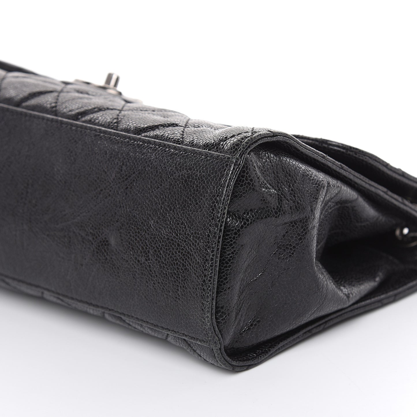 Crumpled Grained Calfskin Jumbo CC Crave Flap Black