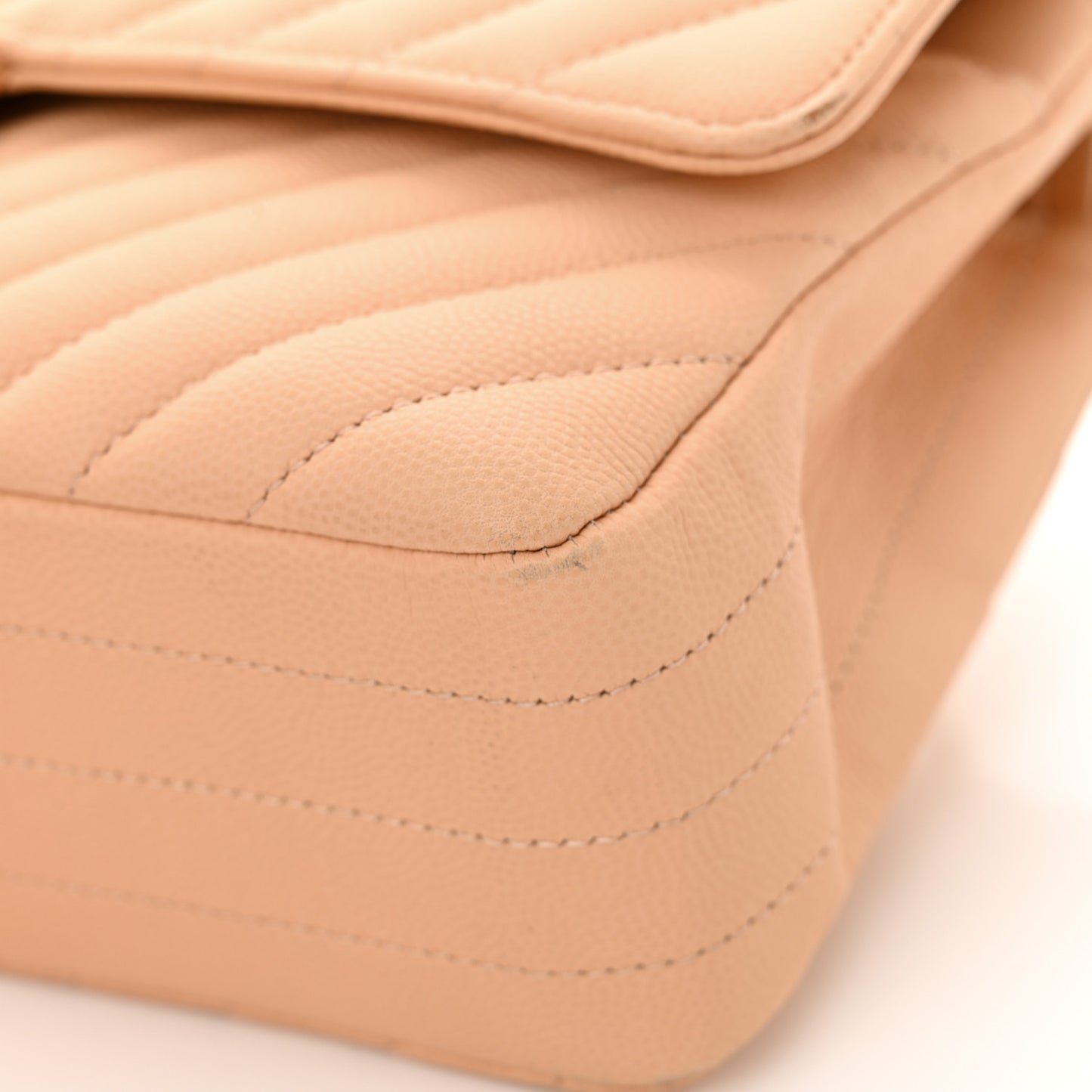 Caviar Chevron Quilted Medium Double Flap Beige