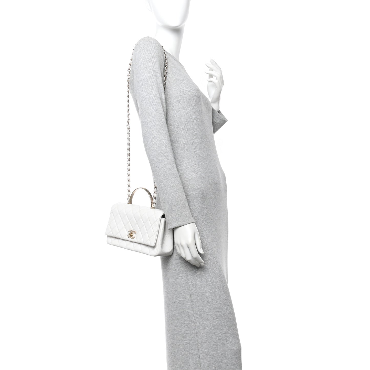 Caviar Quilted Small Top Handle Flap With Chain Black White