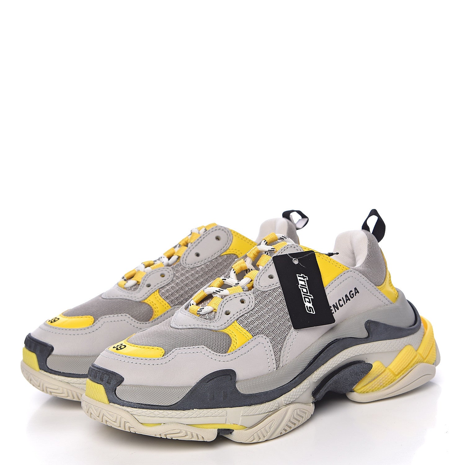 Balenciaga Fabric Mesh Womens Triple S Sneakers 39 Yellow Grey White 3 of 9