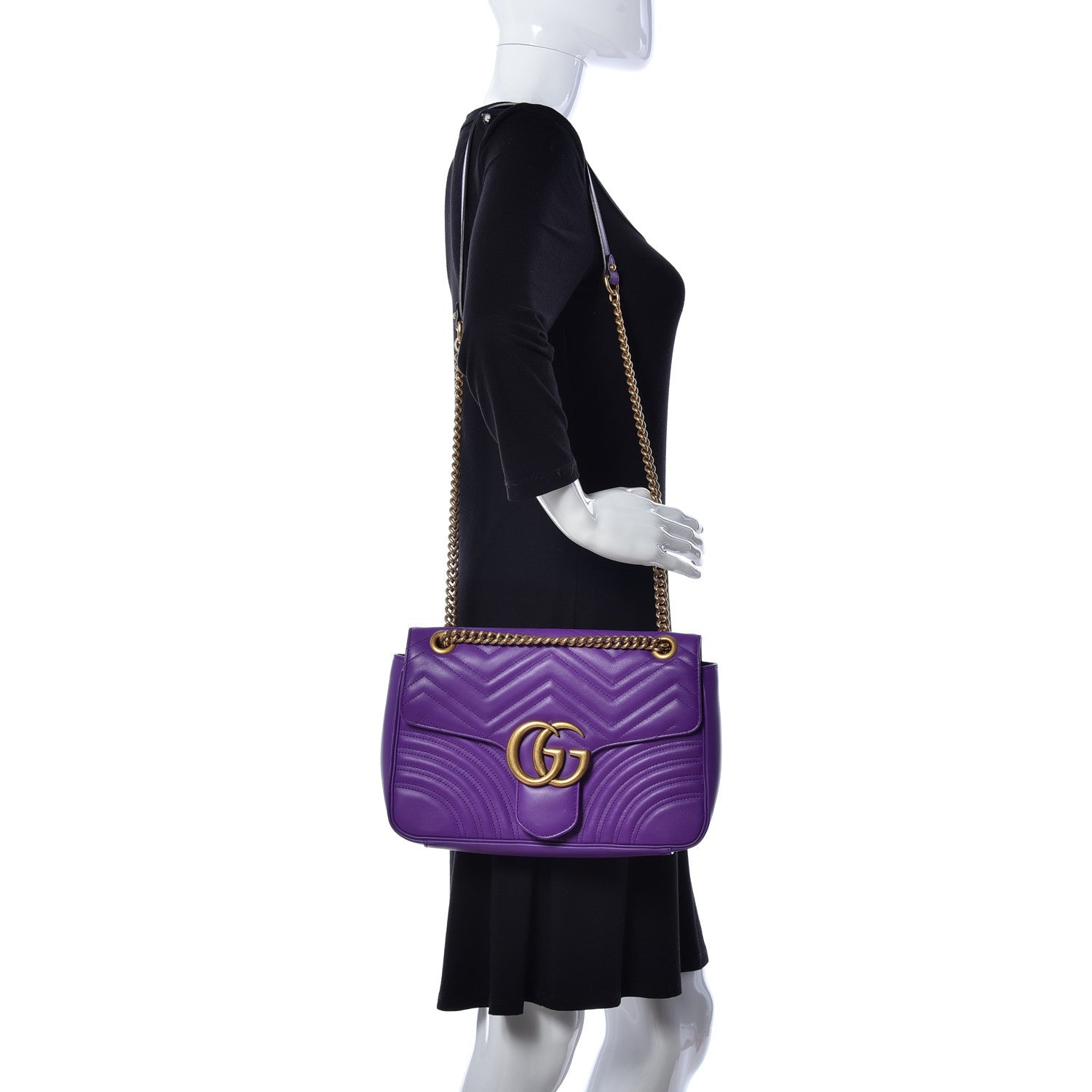 Gucci Calfskin Matelasse Medium GG Marmont Shoulder Bag Shine Purple 2 of 9