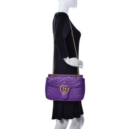 Gucci Calfskin Matelasse Medium GG Marmont Shoulder Bag Shine Purple 2 of 9
