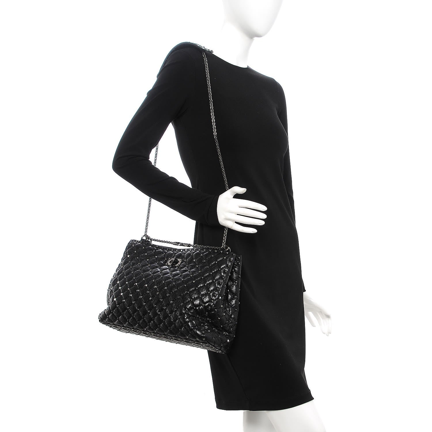 Valentino Garavani Craquele Nappa Rockstud Spike Shoulder Tote Black 2 of 8