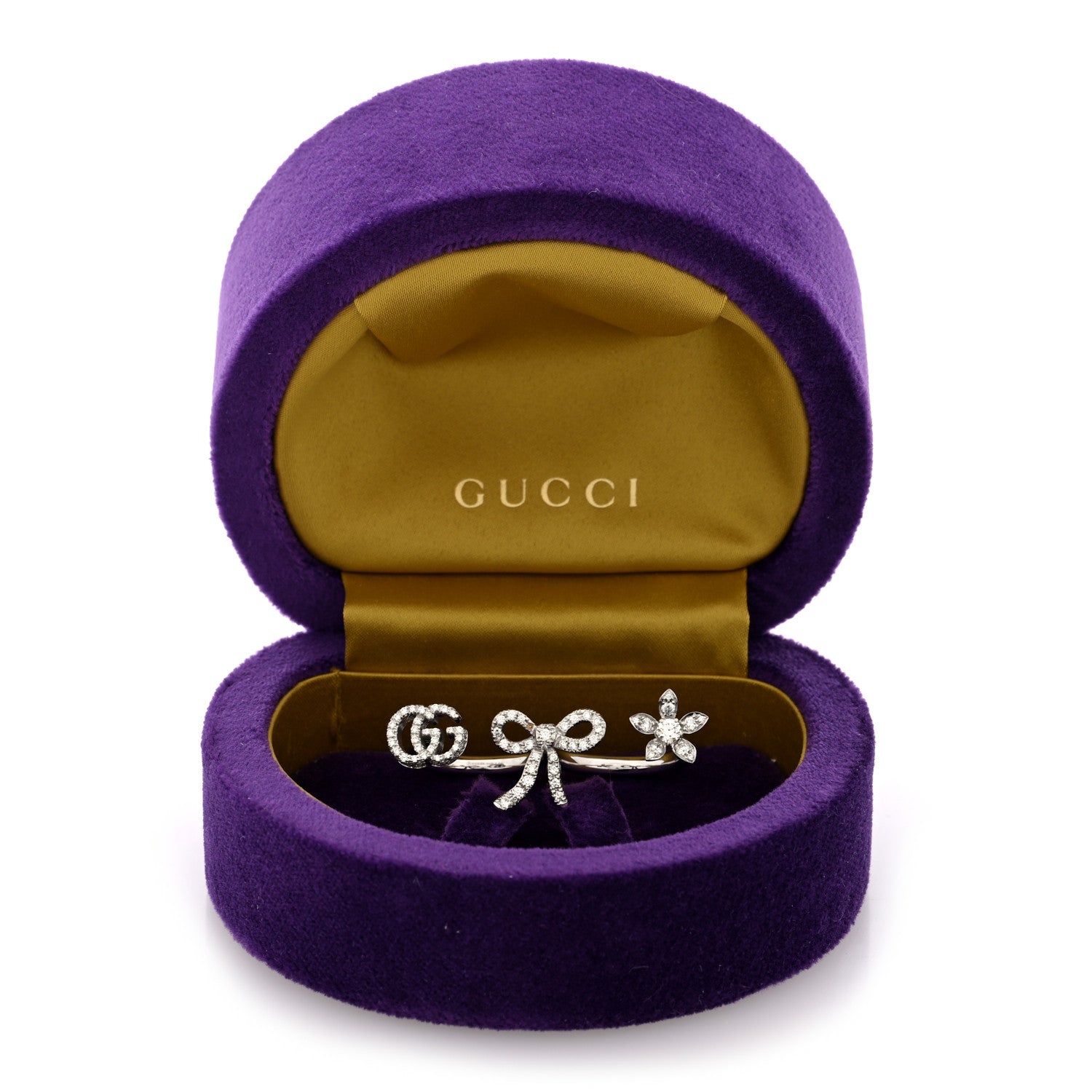 Gucci 18K White Gold Diamond Flora Bow Flower Ring M 6 of 6