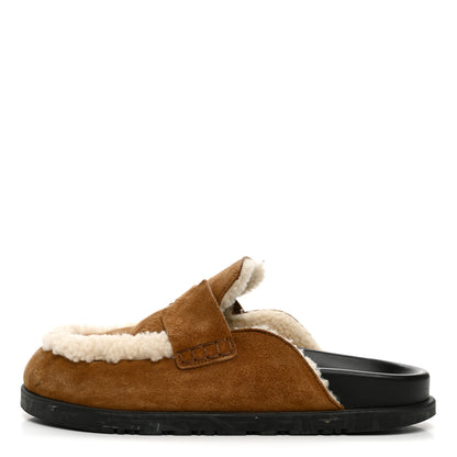 Hermes Suede Goatskin Shearling Go Mules 40 Brun Frume Ecru 1 of 9