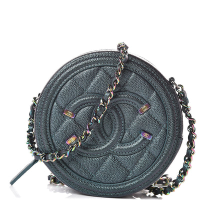 Chanel Iridescent Caviar Quilted Round Filigree Crossbody Dark Turquoise 1 of 8