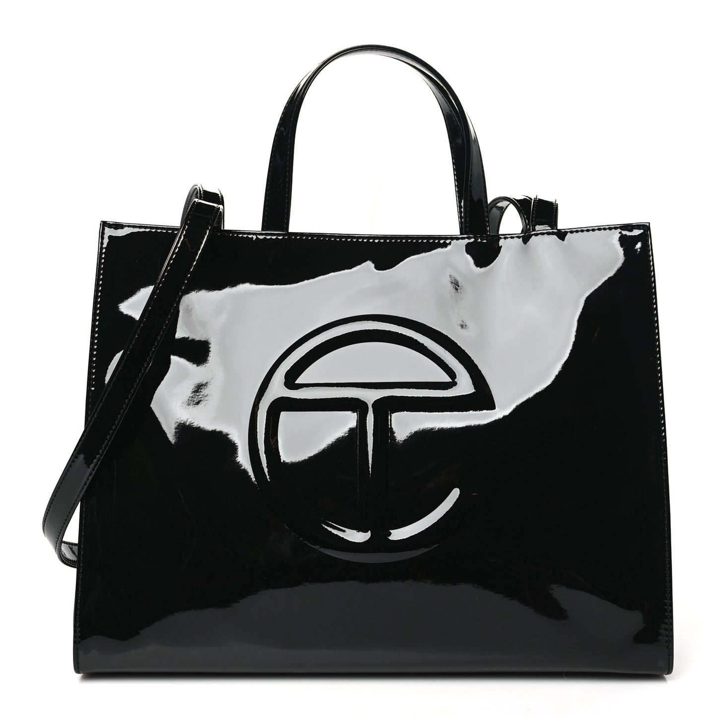 Patent Vegan Leather Medium Shopping Bag Black