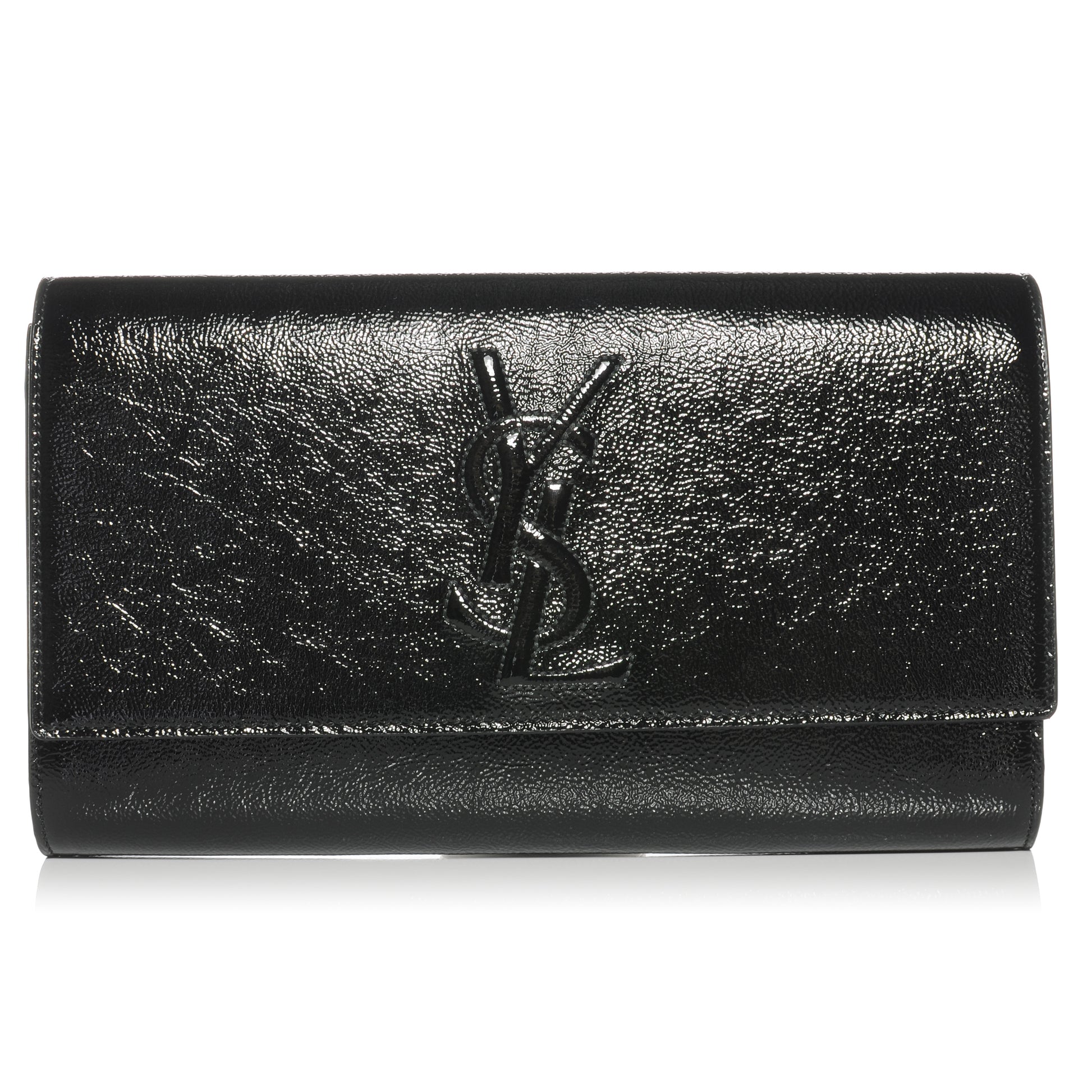 Saint Laurent Textured Patent Monogram Large Belle De Jour Clutch Black 1 of 7