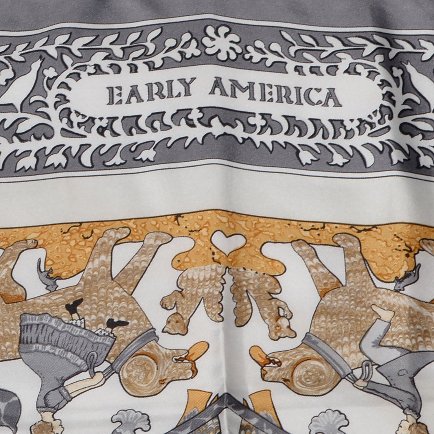 Hermes Silk Early America Scarf 90 Grey 4 of 5