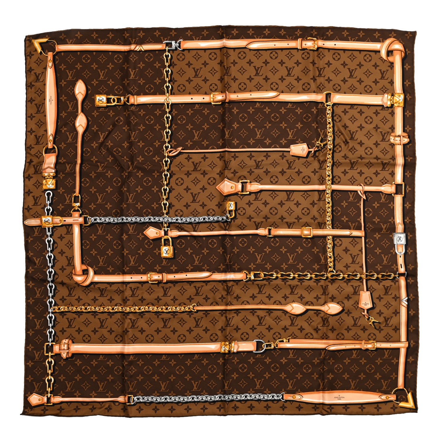 Louis Vuitton Silk Monogram Confidential Square Scarf Brown 1 of 5
