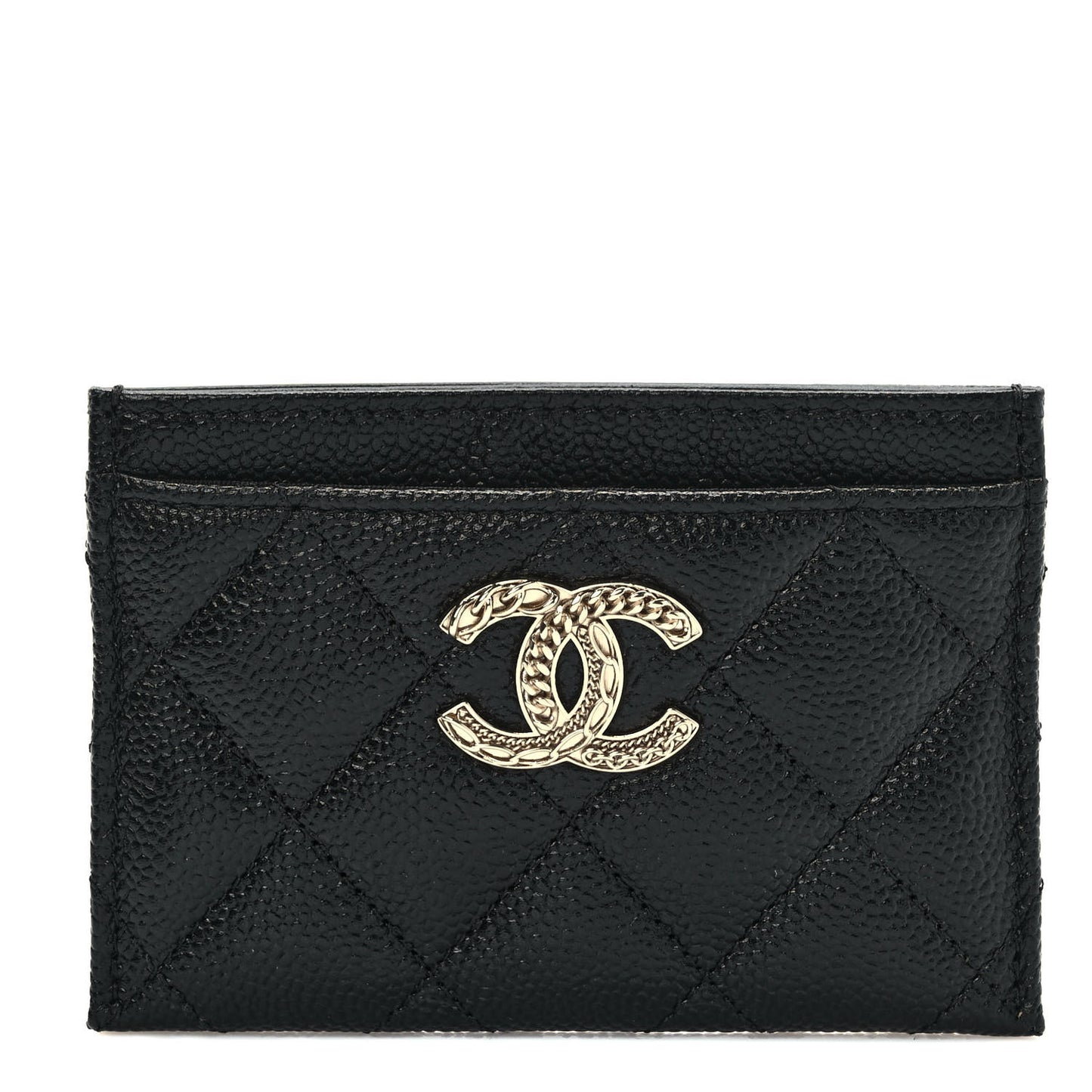 Caviar Quilted Multi Chain CC Card Holder Black
