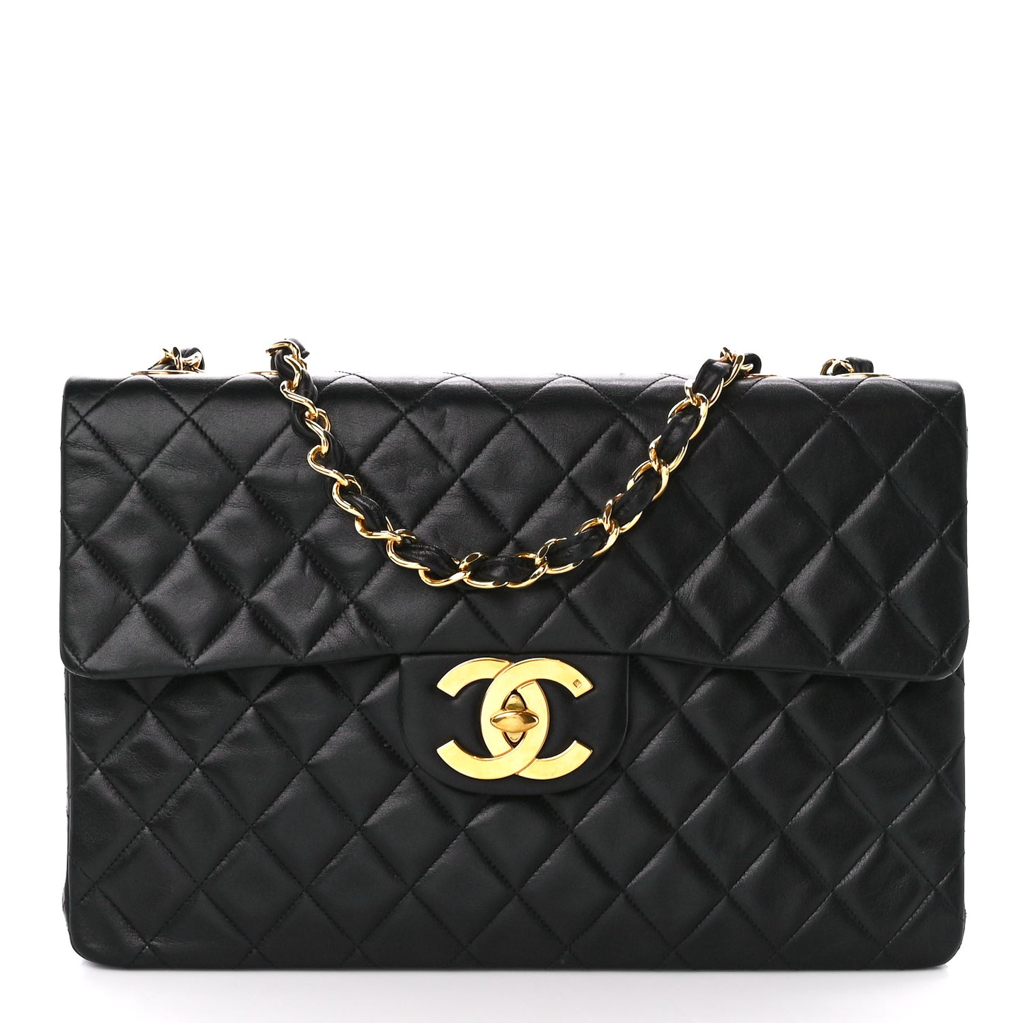 Lambskin Quilted XL Jumbo Single Flap Black