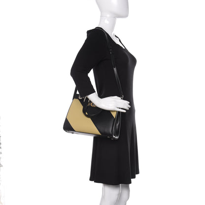 Gucci Smooth Calfskin Diagonal Striped Small Zumi Top Handle Bag Black Beige 2 of 10