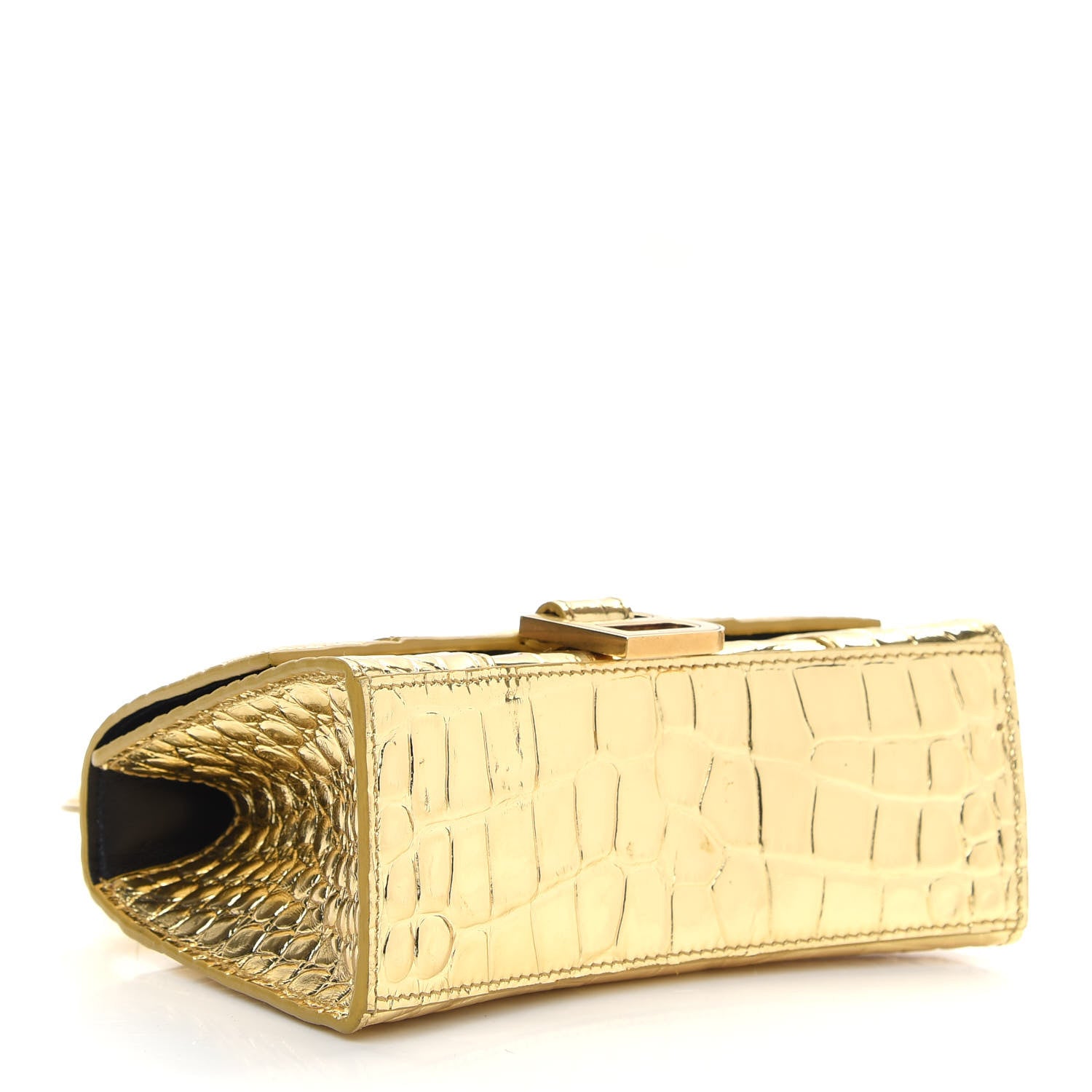 Balenciaga Metallic Calfskin Crocodile Embossed Hourglass Top Handle Bag XS Gold 4 of 9