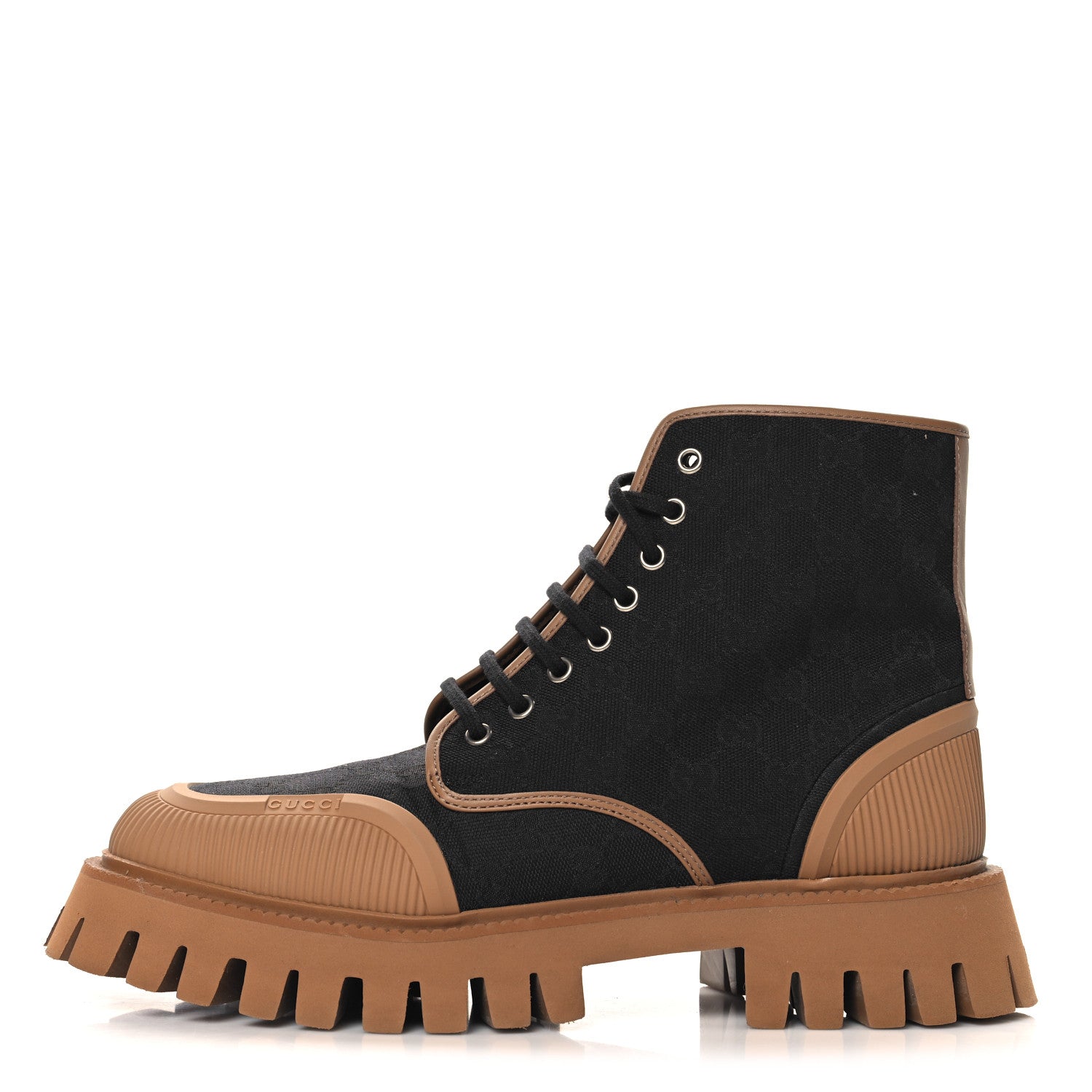 Gucci Monogram Miro Soft Calfskin Mens Lace Up Combat Boots 9.5 Black Koi Beige 1 of 9