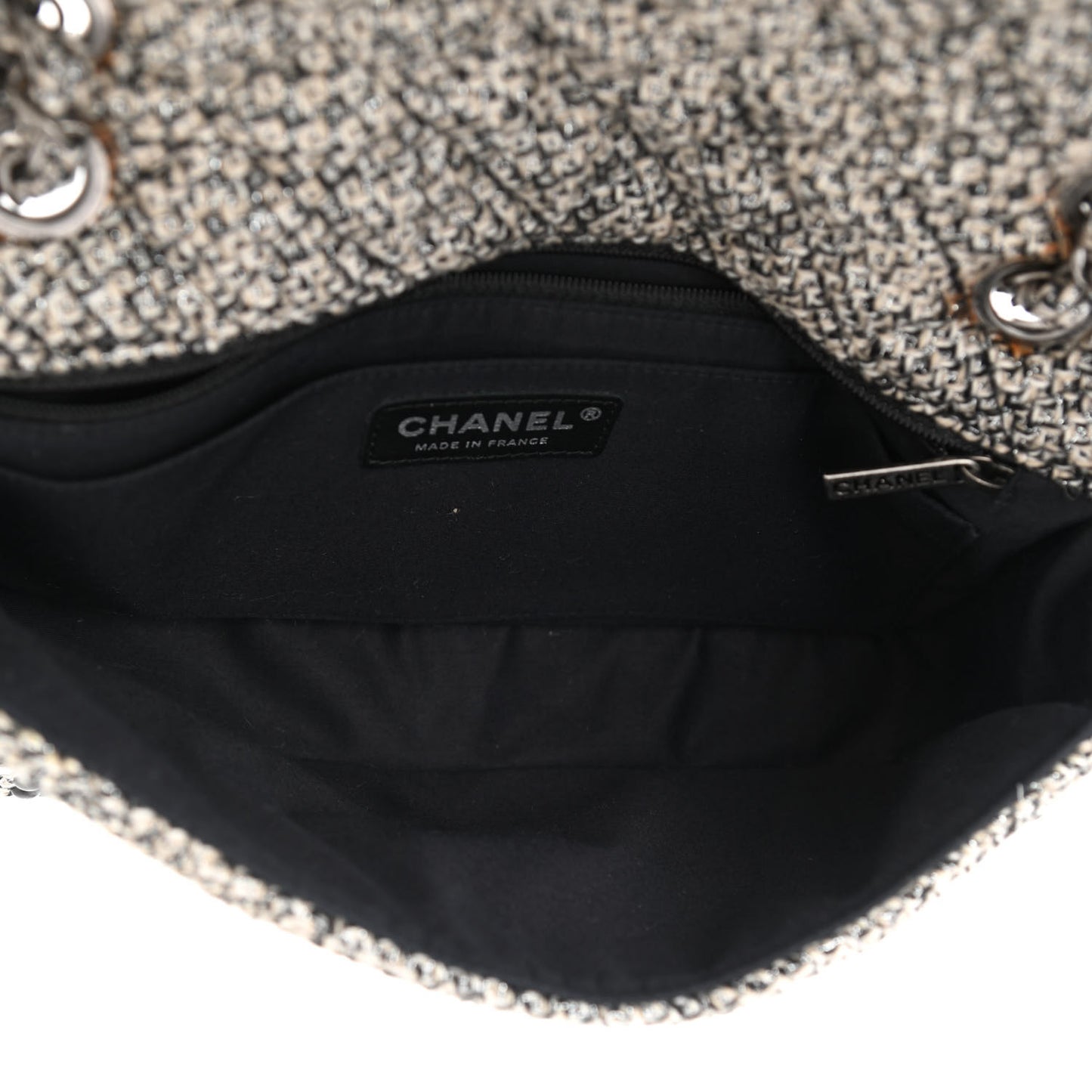 Crystal Tweed Quilted Medium Single Flap Black
