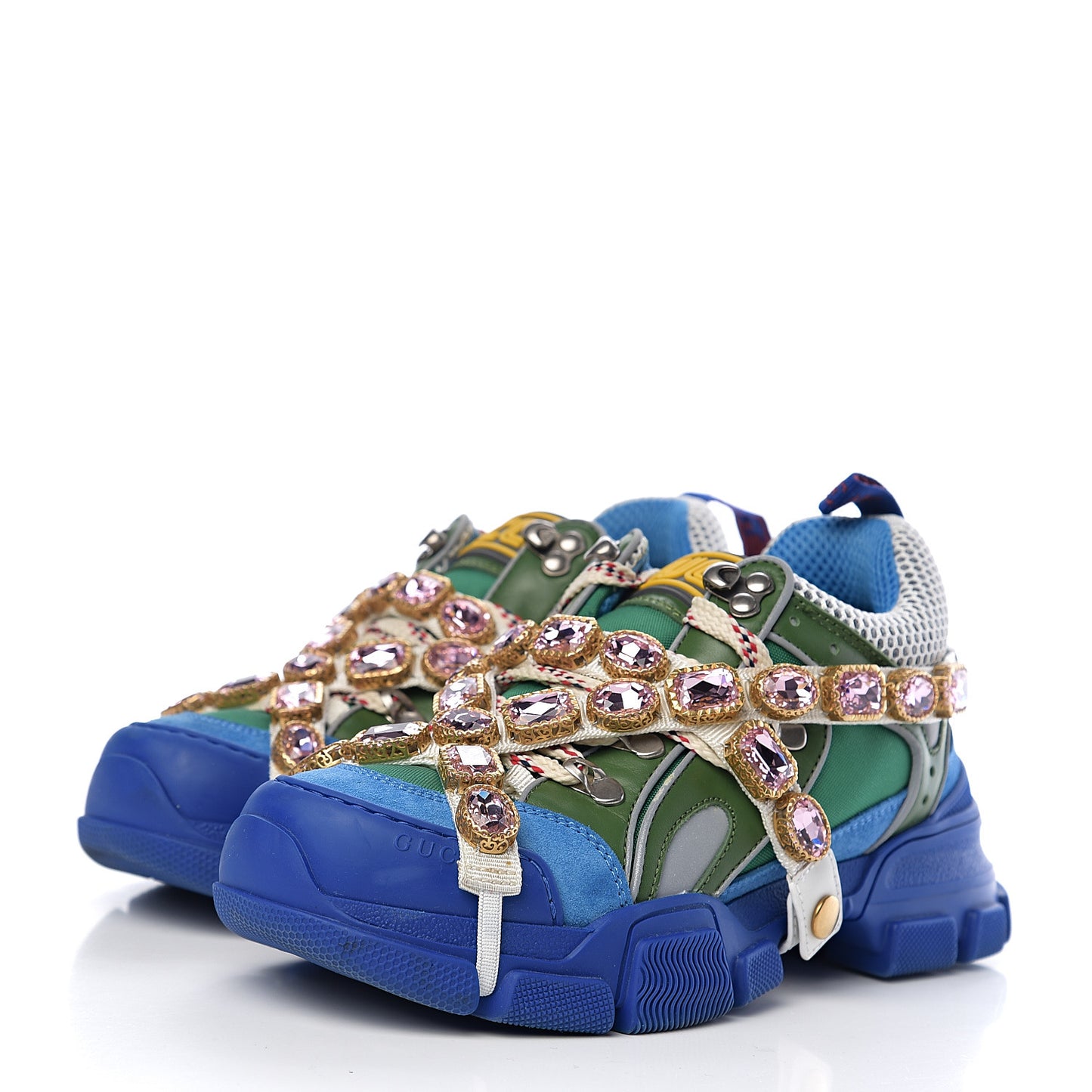 X SEGA Nylon Calfskin Suede Removable Crystals Flashtrek Sneakers 36.5 New Shamarock Bright Splash Vintage Green