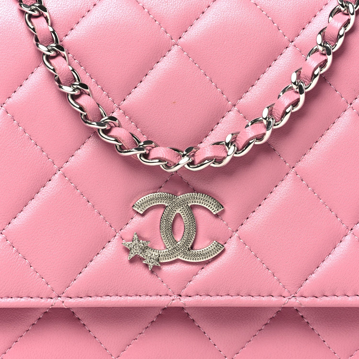 Chanel Lambskin Quilted Crystal Star Wallet On Chain WOC Pink 9 of 12