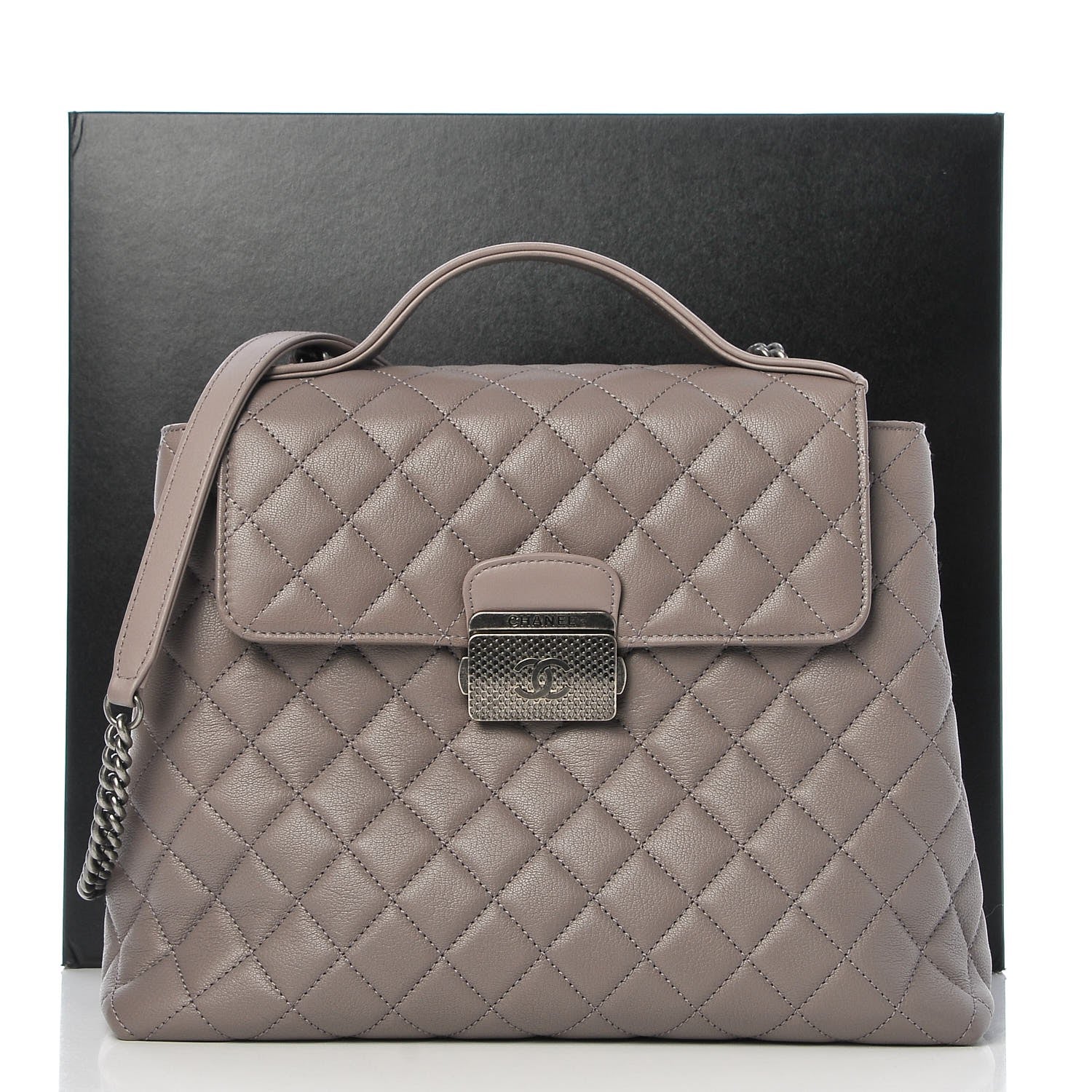 Chanel Goatskin Quilted Small CC University Shopping Tote Grey 8 of 8
