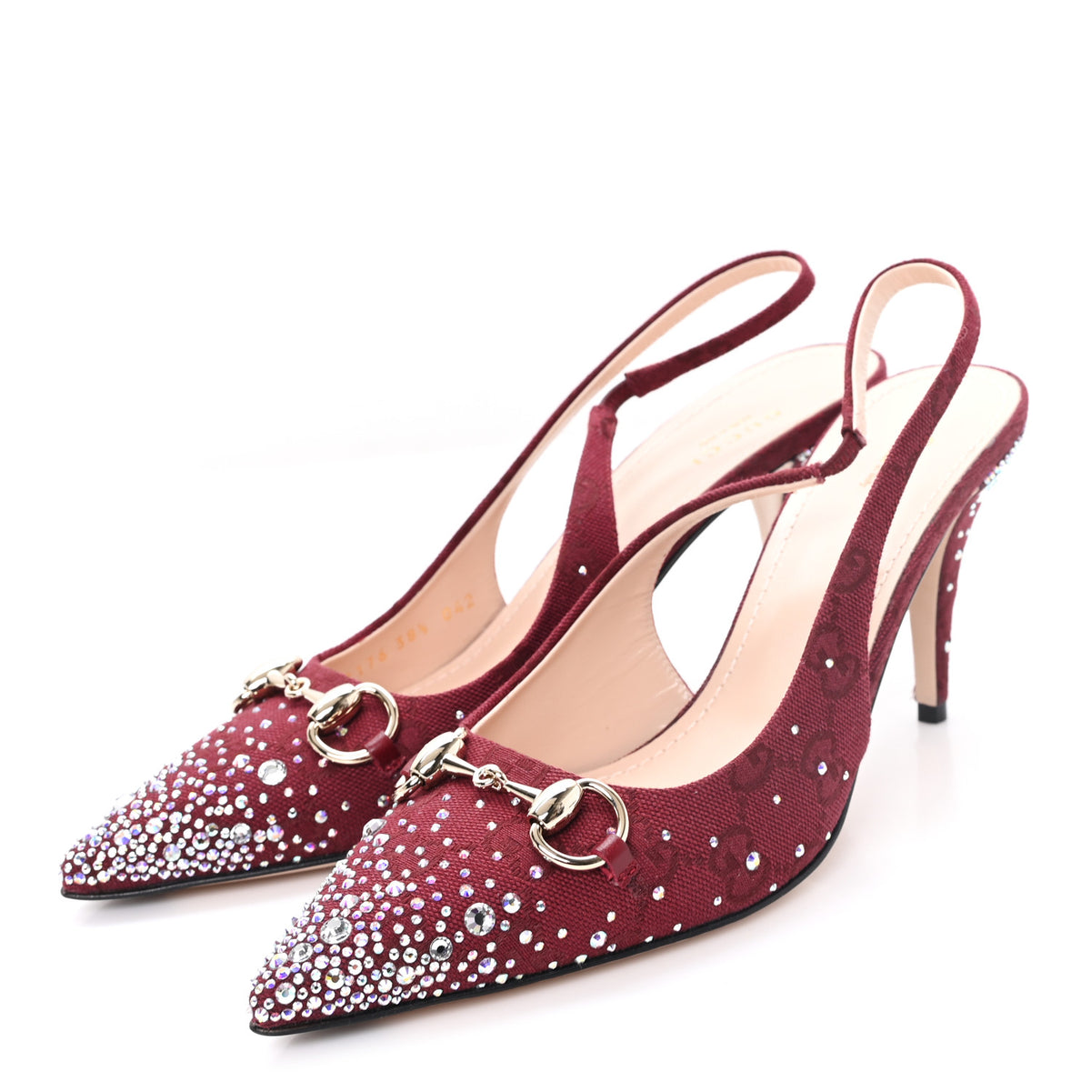 Gucci New Canvas Crystal GG Monogram Horsebit Slingback Pumps 38.5 Rossa Ancora 4 of 10