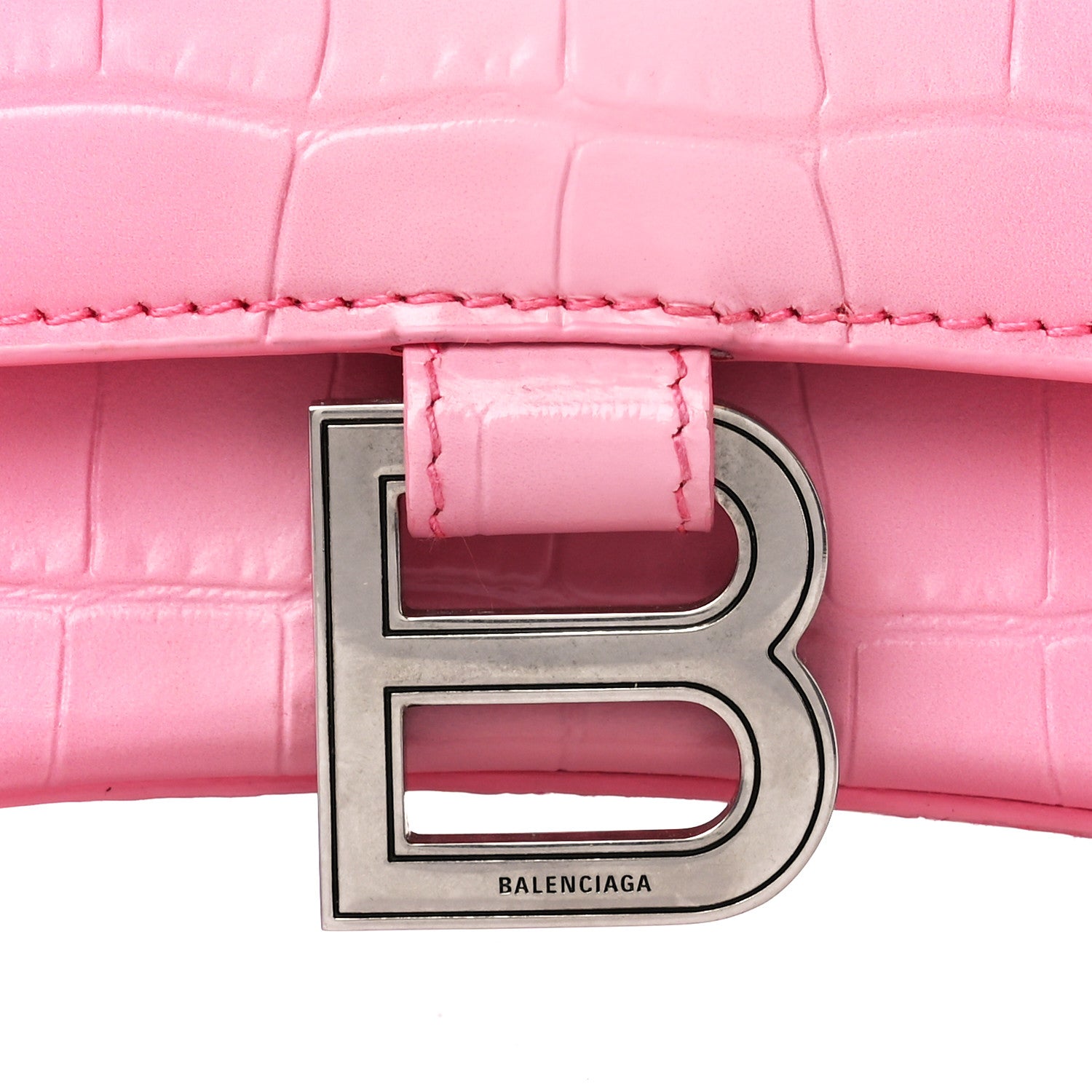 Balenciaga Calfskin Crocodile Embossed Degrade Small Hourglass Top Handle Bag Sweet Pink 7 of 15