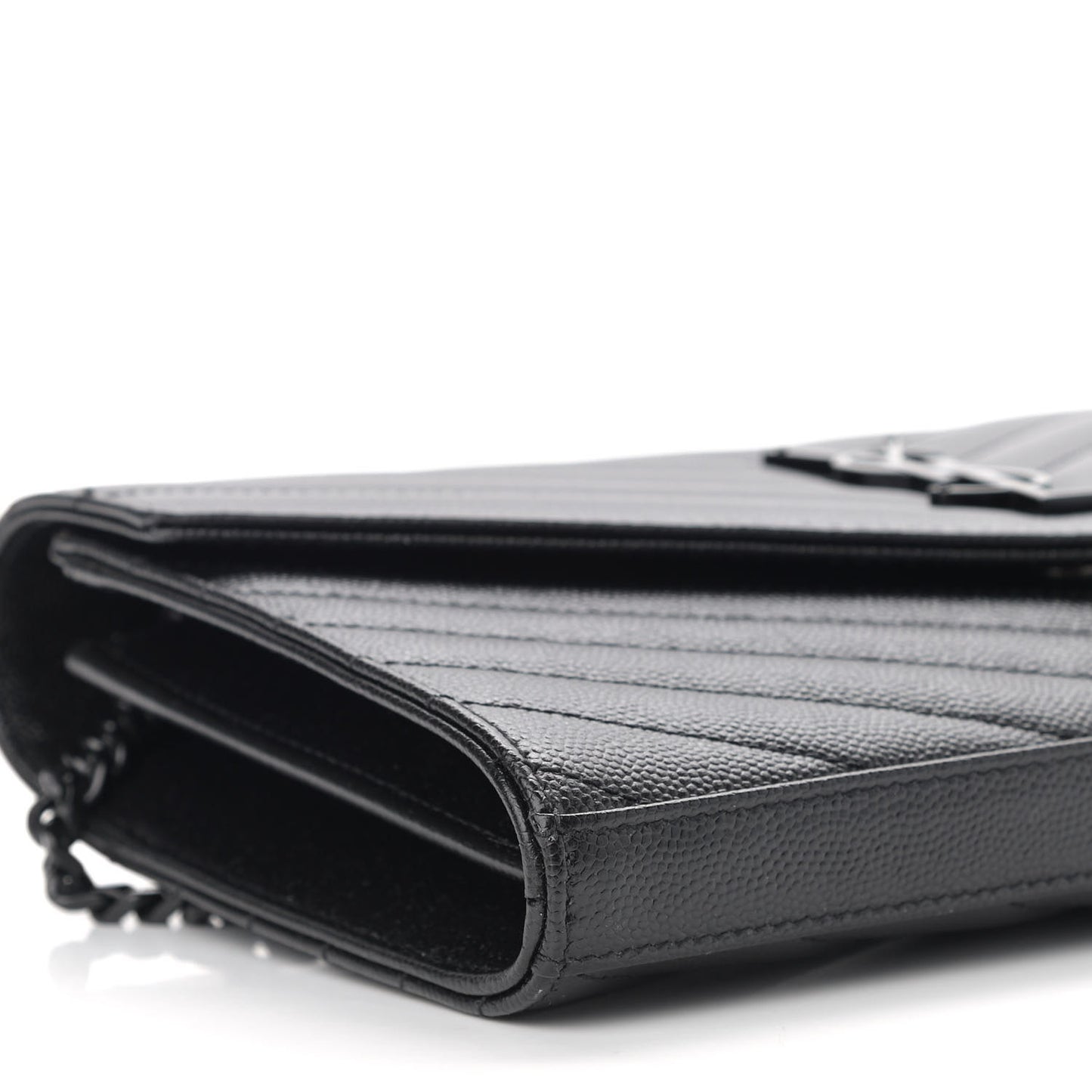 Grain De Poudre Matelasse Chevron Monogram Chain Wallet Black