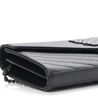 Saint Laurent Grain De Poudre Matelasse Chevron Monogram Chain Wallet Black 9 of 13