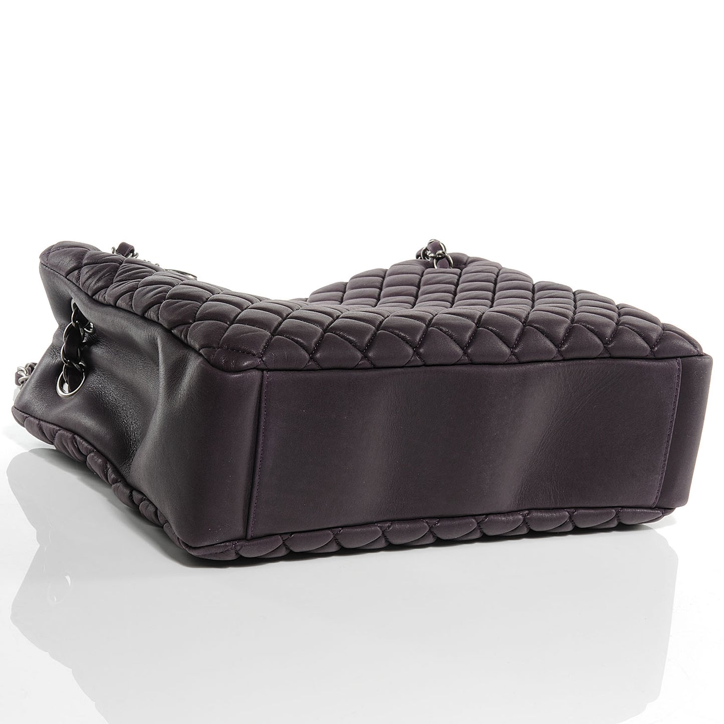 Iridescent Calfskin New Bubble Quilt Small Tote Plum