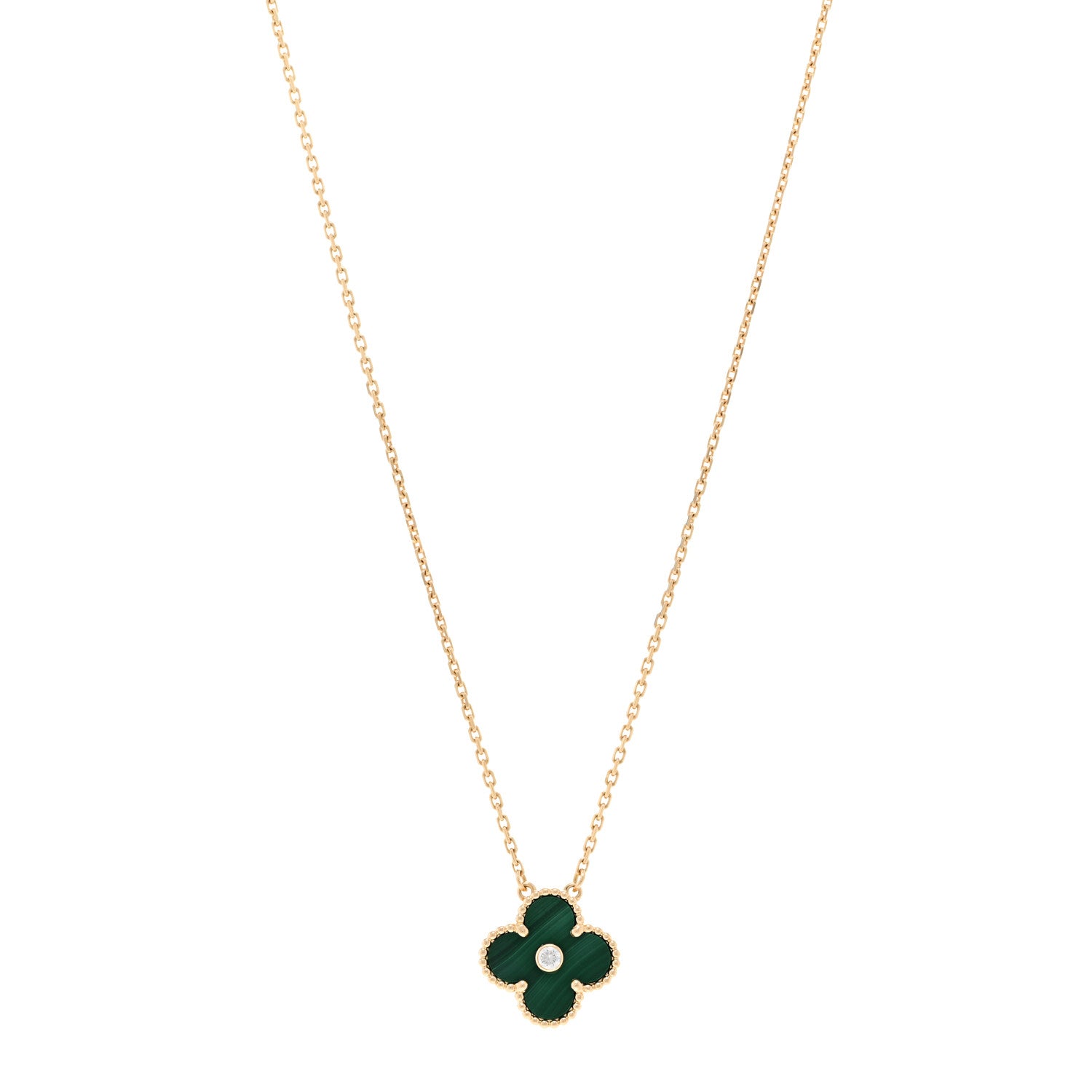Van Cleef & Arpels 18K Yellow Gold Diamond Malachite Vintage Alhambra Pendant Necklace 1 of 4