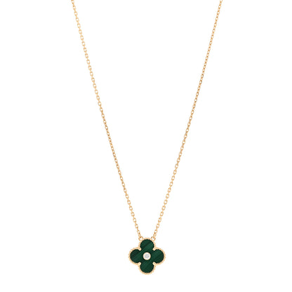 Van Cleef & Arpels 18K Yellow Gold Diamond Malachite Vintage Alhambra Pendant Necklace 1 of 4
