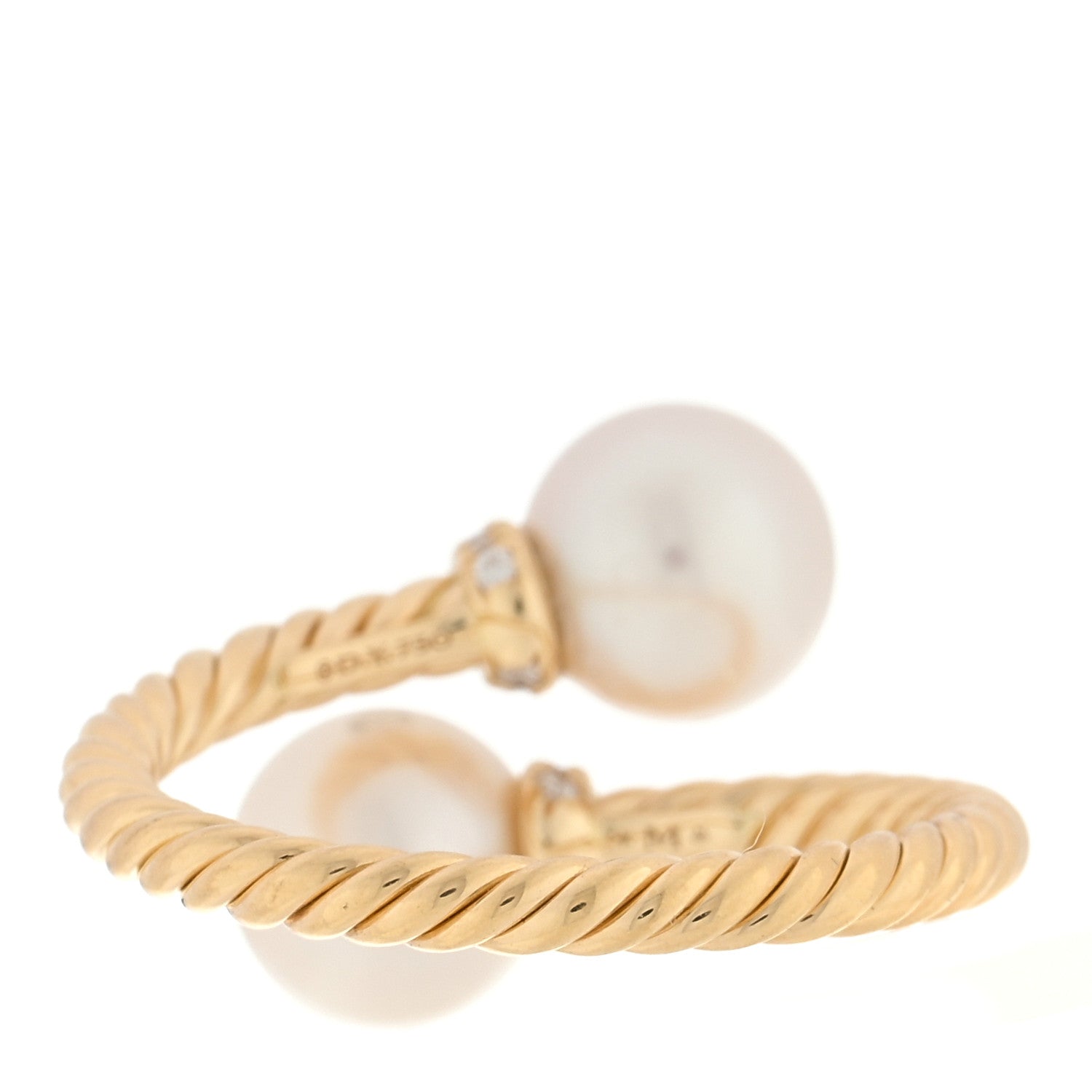 David Yurman 18K Yellow Gold Diamond Pearl 7.5mm Solari Bypass Ring 51 5.75 3 of 4