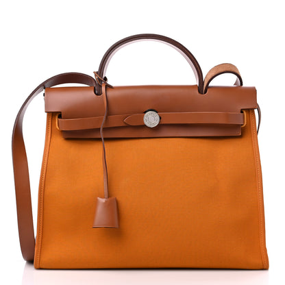 Hermes Toile Officer Vache Hunter Herbag Zip 31 PM Jaune Ambre Natural 3 of 12