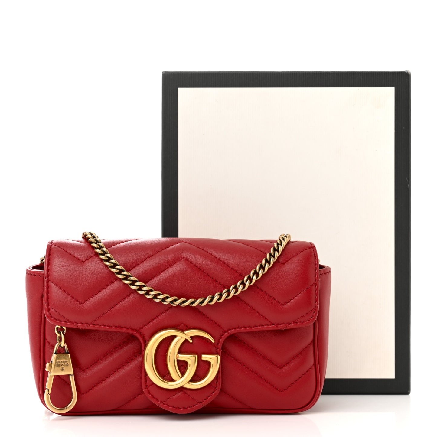 Calfskin Matelasse Super Mini GG Marmont Shoulder Bag Hibiscus Red