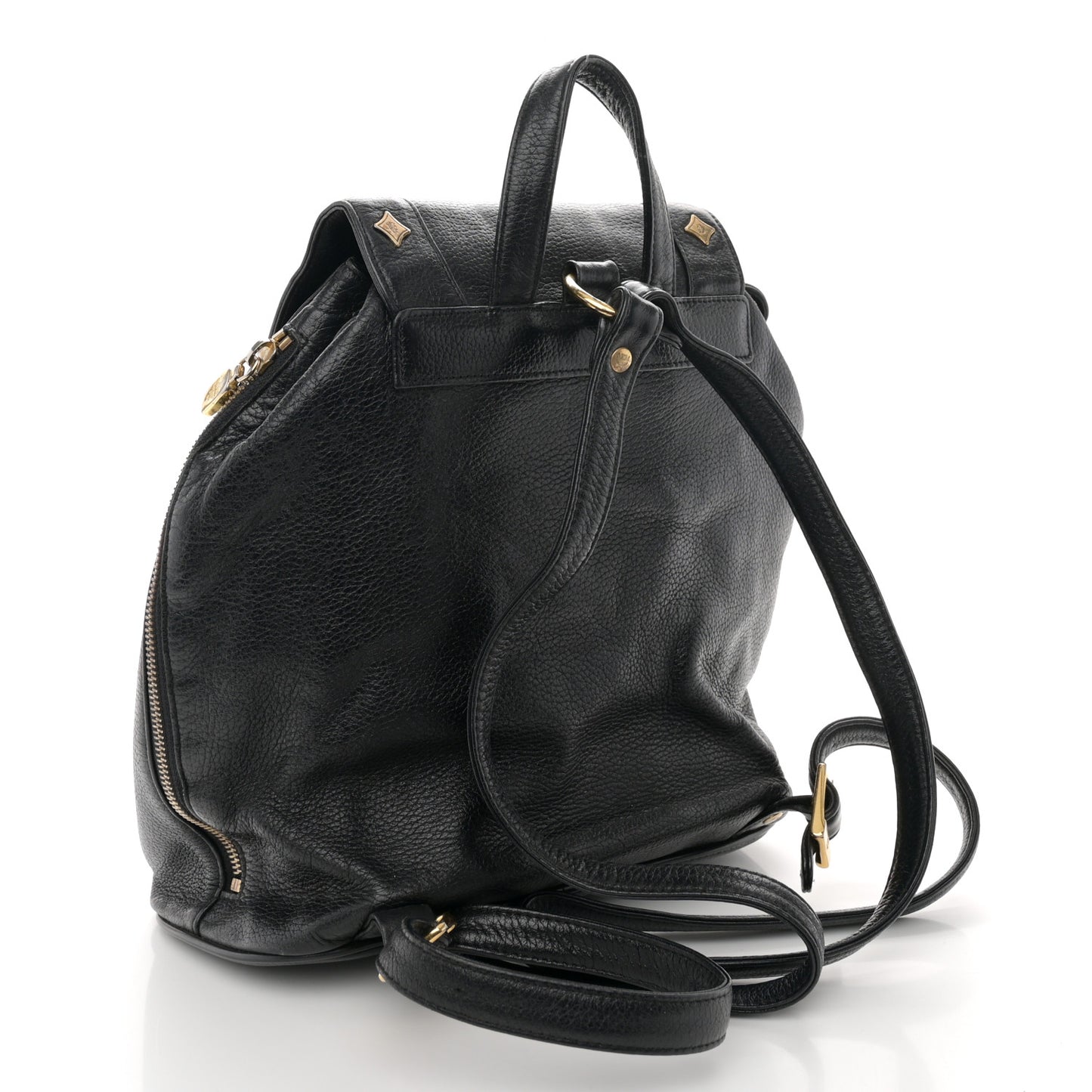 Grained Calfskin Studded Drawstring Backpack Black