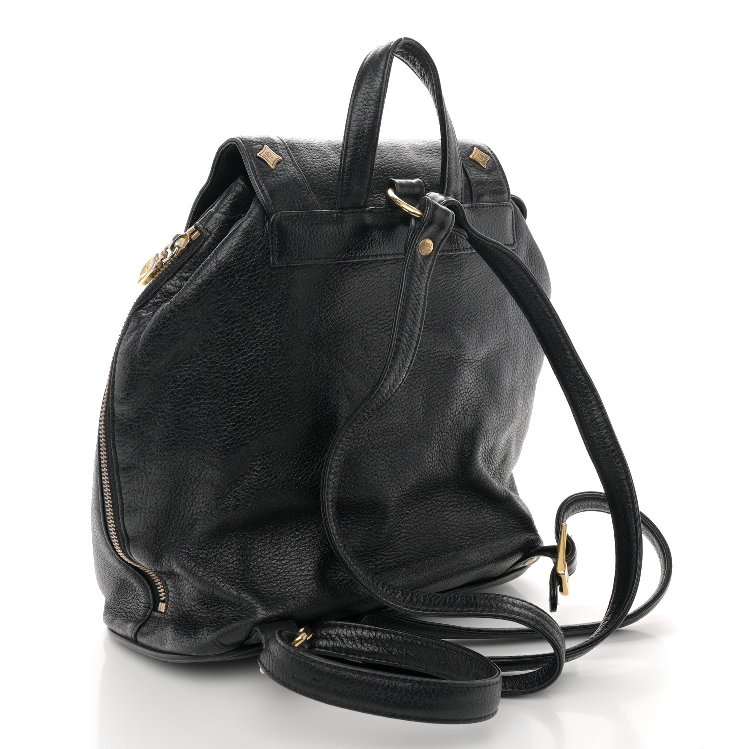 MCM Grained Calfskin Studded Drawstring Backpack Black 3 of 9
