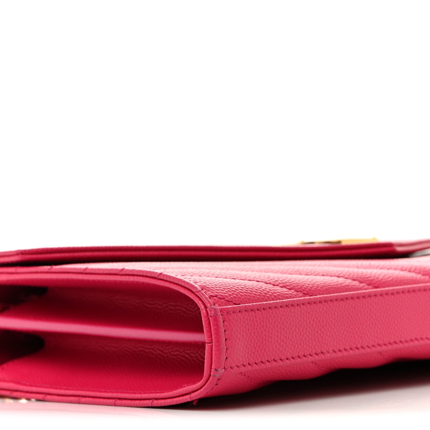 Saint Laurent Grain De Poudre Matelasse Chevron Monogram Chain Wallet Lipstick Fuchsia 8 of 9